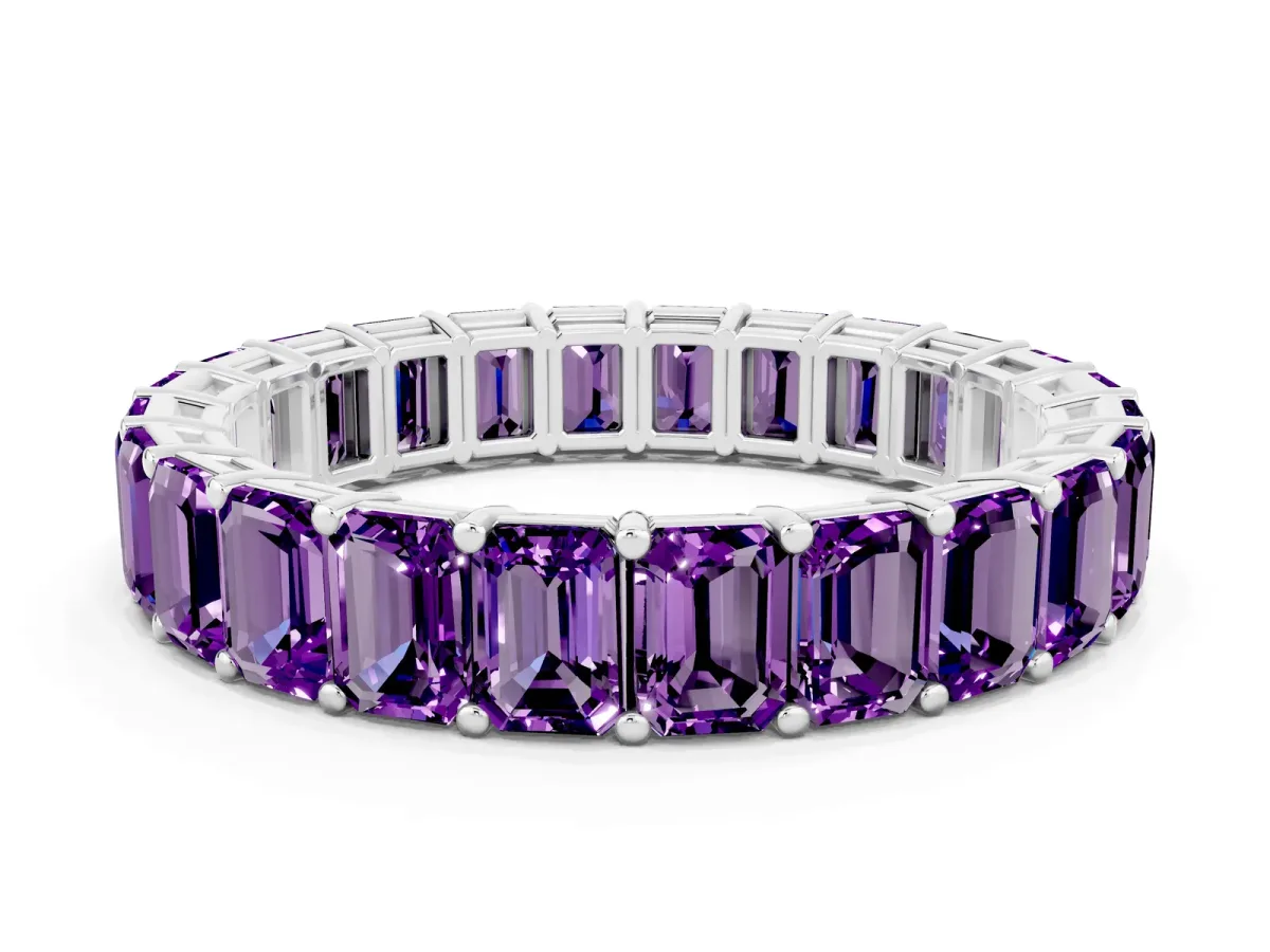 Emerald Cut Amethyst Eternity Band with Shared Prong Setting Platinum