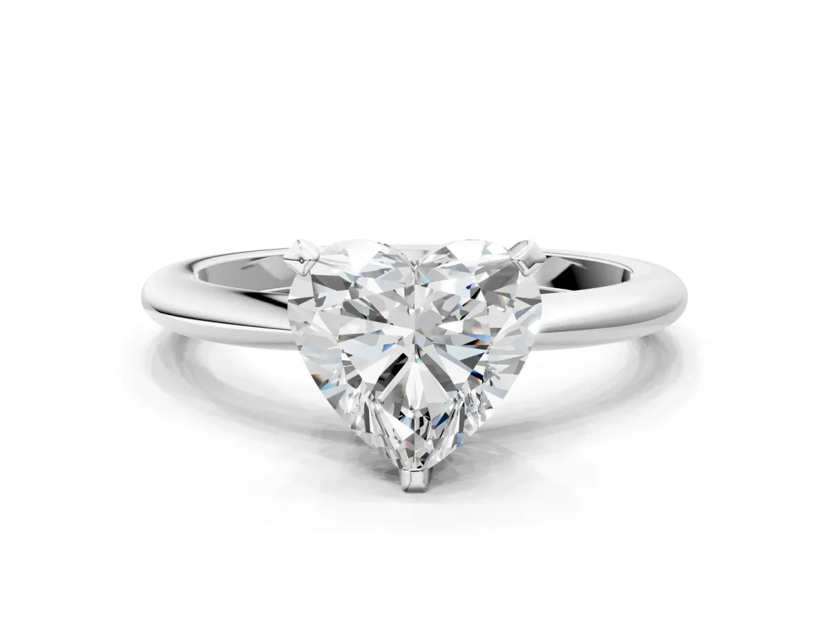 Heart Cut Diamond Solitaire Ring with Six-Prong Setting and Classic Band Silver