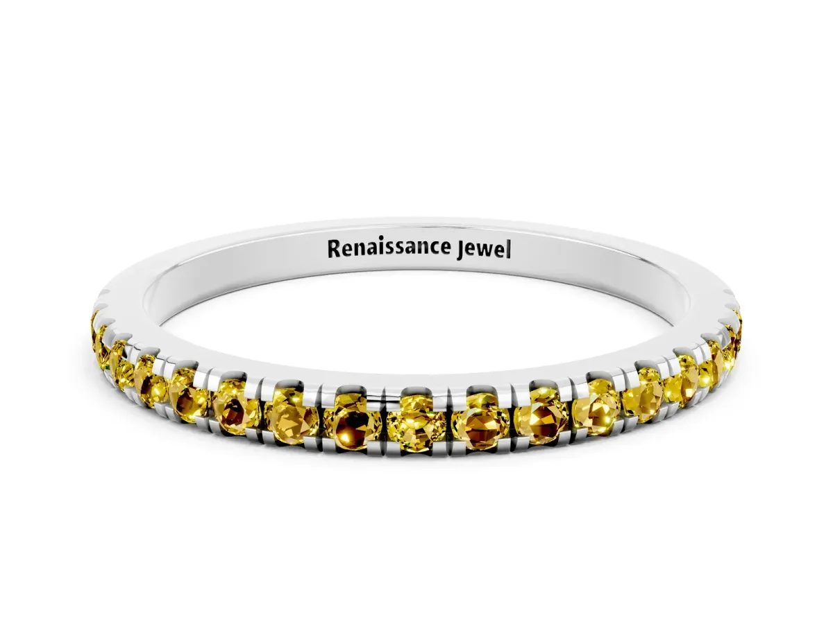 Pavé Round Yellow Sapphire Half Eternity Band with Shared Prong Setting Platinum