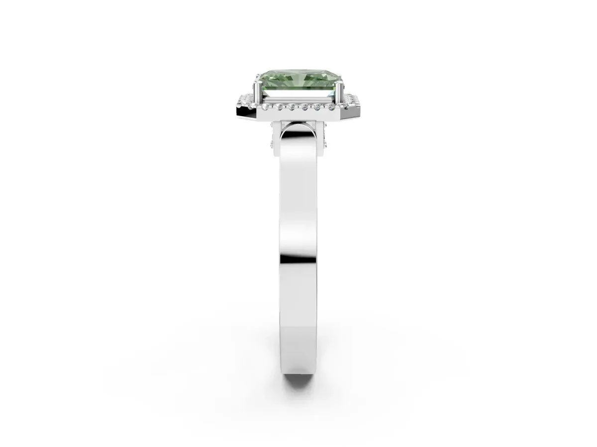 Fancy Green Radiant Cut Halo Pave Split Shank Prong Setting Ring Platinum