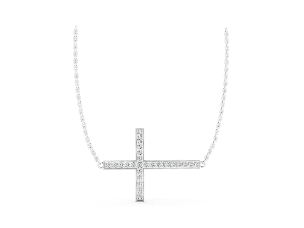 Pavé Round Diamond Cross Pendant Silver