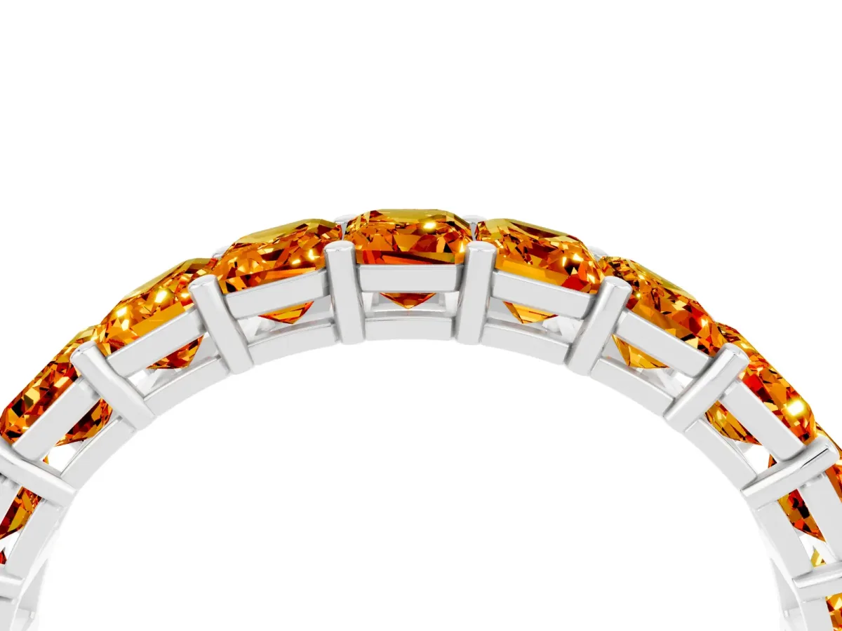 Emerald Cut Citrine Eternity Band with Shared Prong Setting Platinum