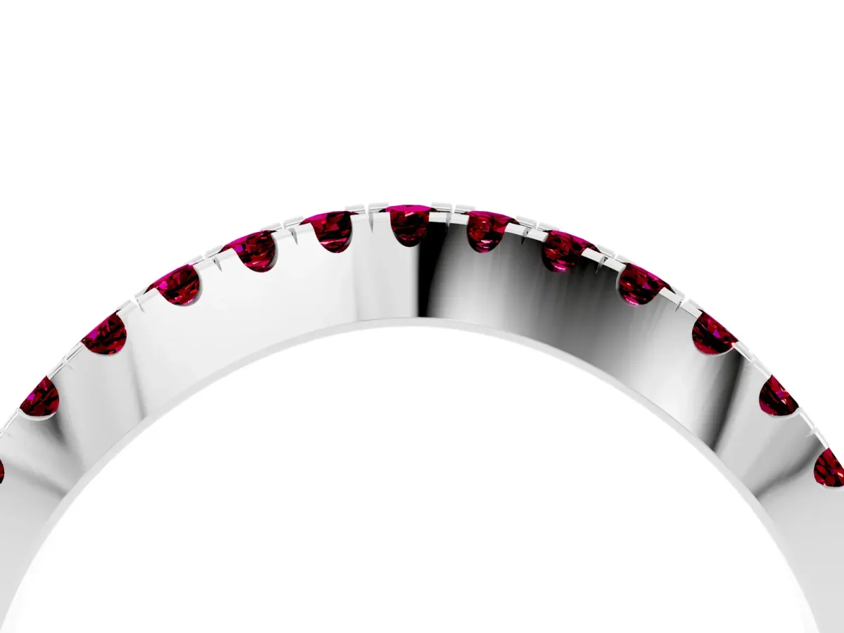 Round Garnet Pavé Curved Band with Shared Prong Setting White gold