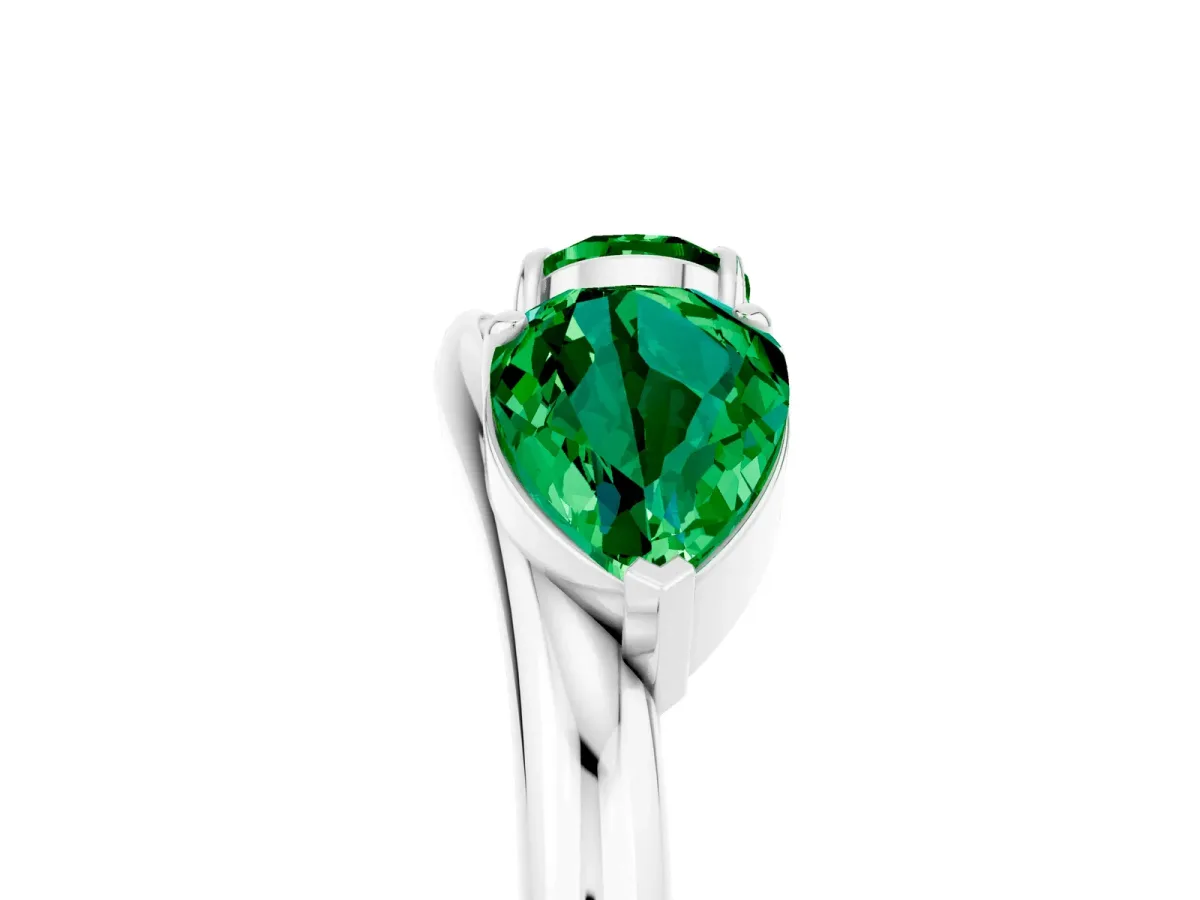 Two-Stone Pear Emerald Bypass Ring with Prong Setting Platinum