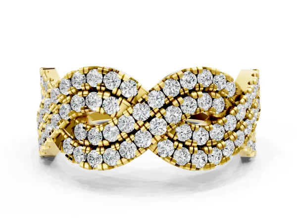 Pavé Round Diamond Infinity Twist Band with Shared Prong Setting Yellow gold