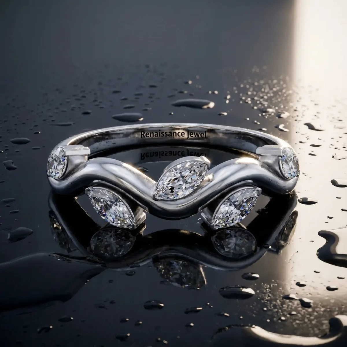 Marquise Diamond Twisted Band with Prong Setting Silver