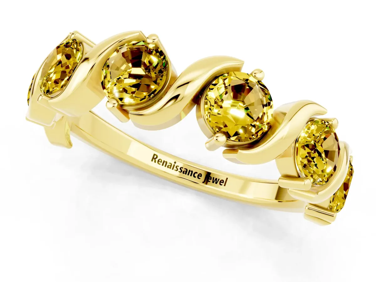 Six-Stone Round Yellow Sapphire Wave Band with Shared Prong Setting Yellow gold