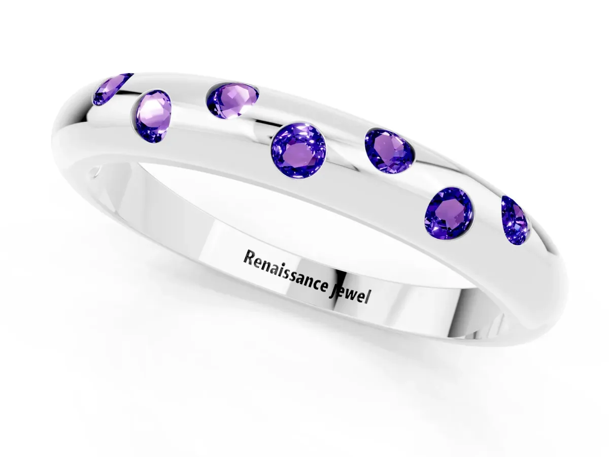 Round Tanzanite Flush-Set Comfort Fit Band Platinum