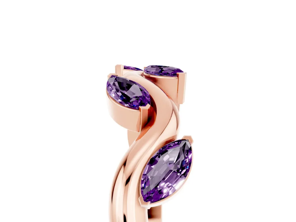 Marquise Amethyst Twisted Band with Prong Setting Rose gold
