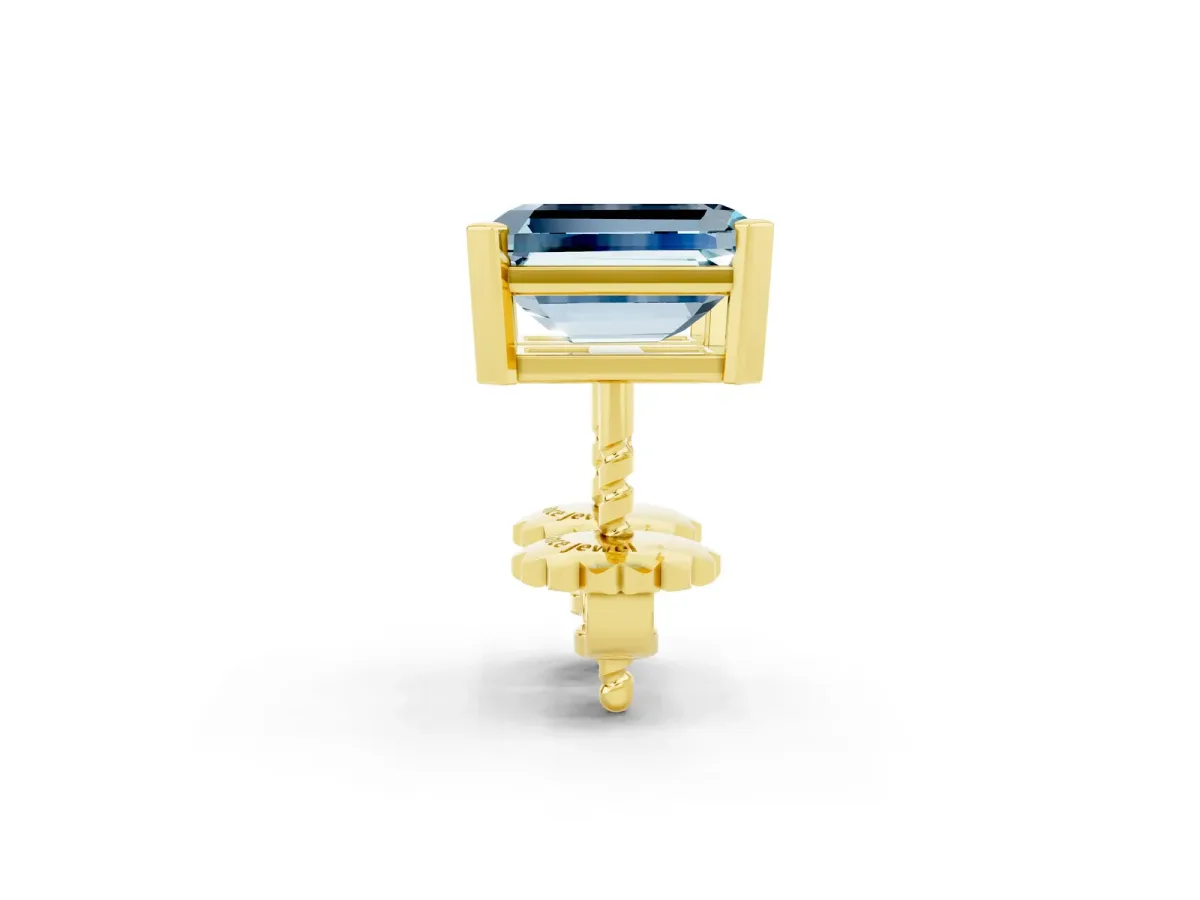 Emerald Cut Aquamarine Stud Earrings Yellow gold