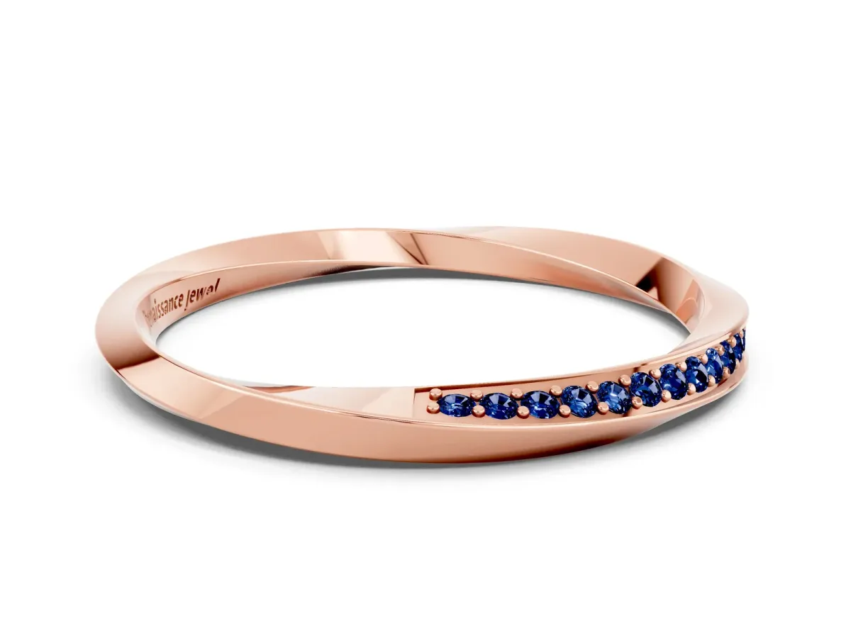 Pavé Round Blue Sapphire Twist Band Rose gold