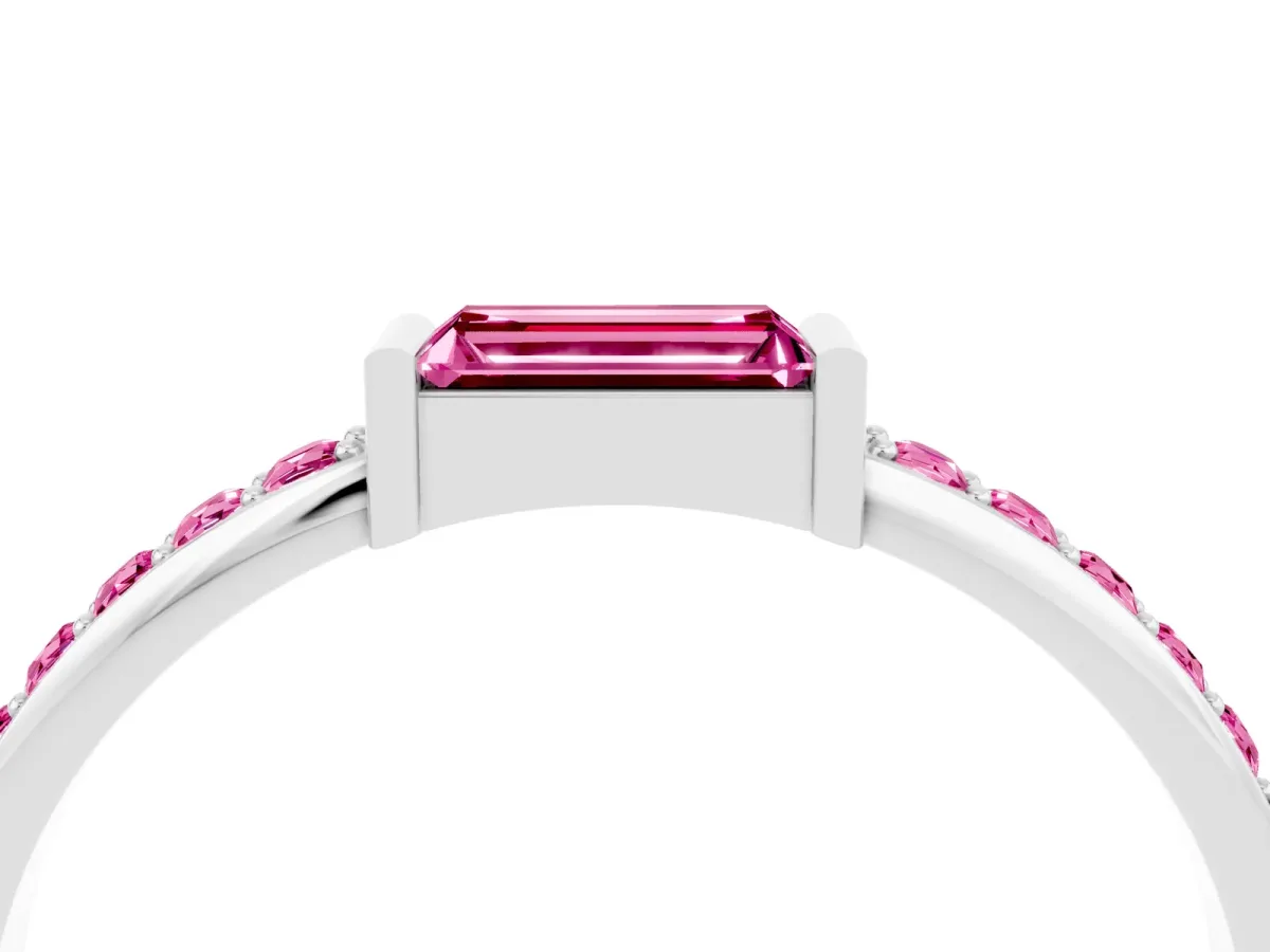 Baguette Pink Sapphire Pavé Band with Bar Setting Platinum