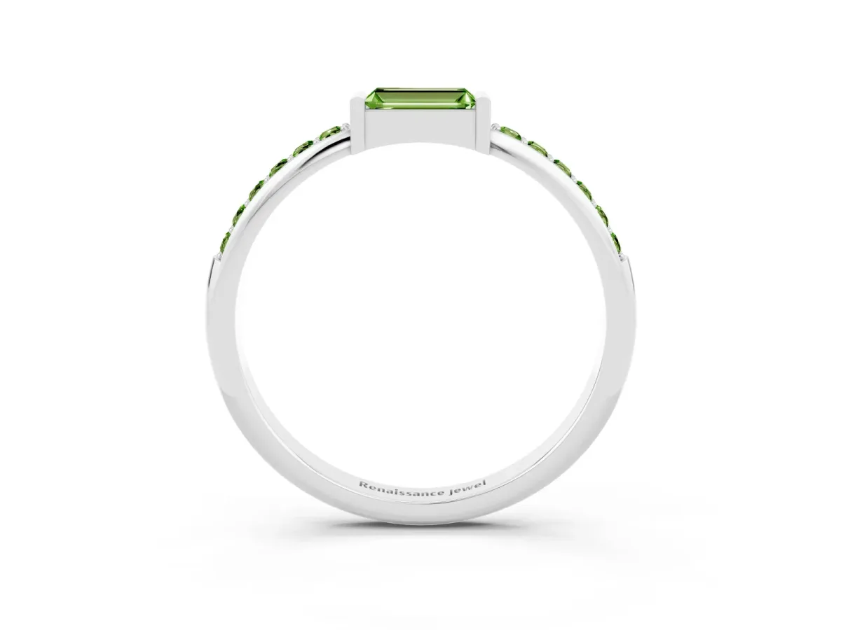 Baguette Peridot Pavé Band with Bar Setting Platinum