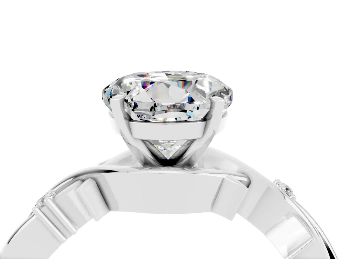Round Cut Moissanite Solitaire Ring with Twisted Band and Prong Setting Silver
