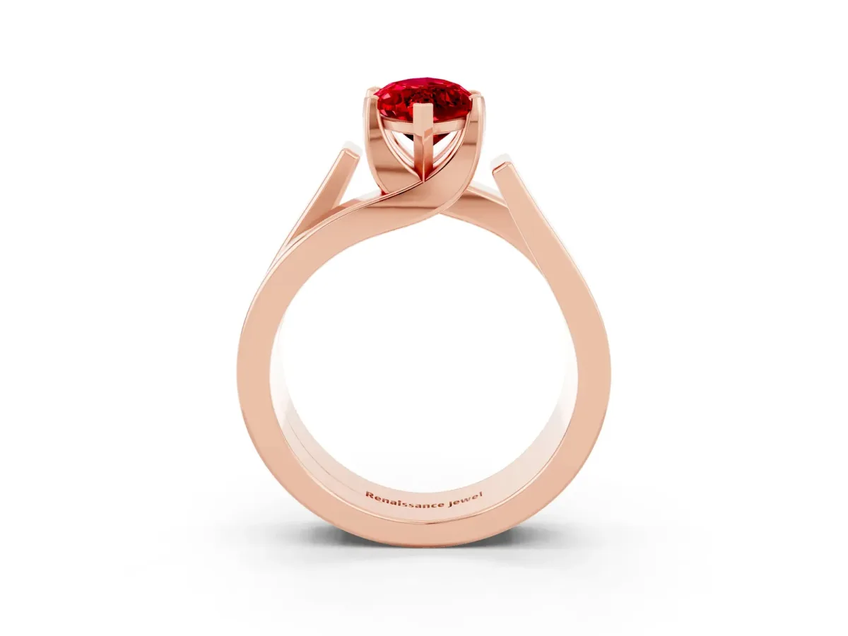 Modern Tension Set Marquise Cut Ruby Solitaire Wide Band Ring Rose gold