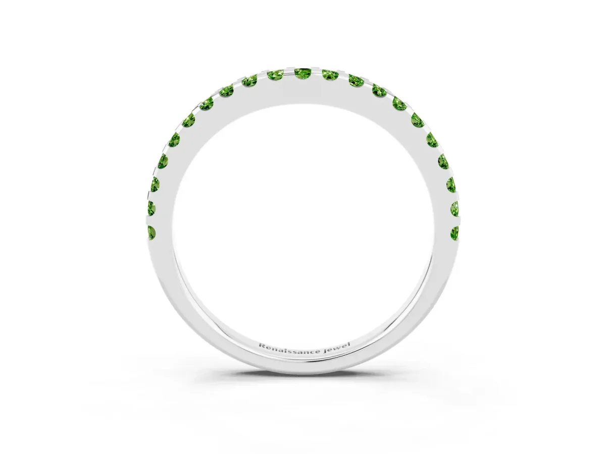 Round Peridot Pavé Curved Wedding Band Silver