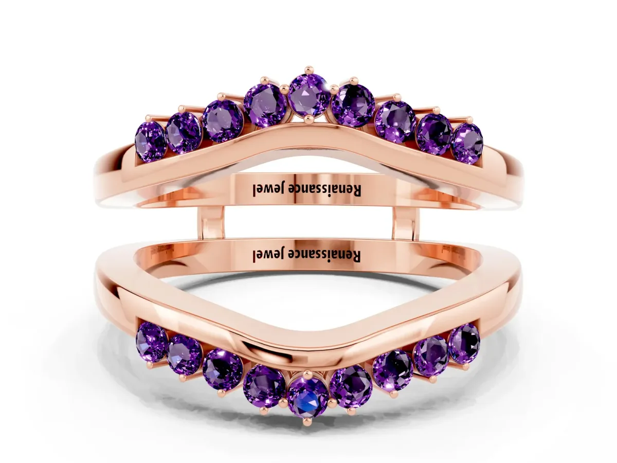 Round Amethyst Chevron Contour Band with Prong Setting Rose gold