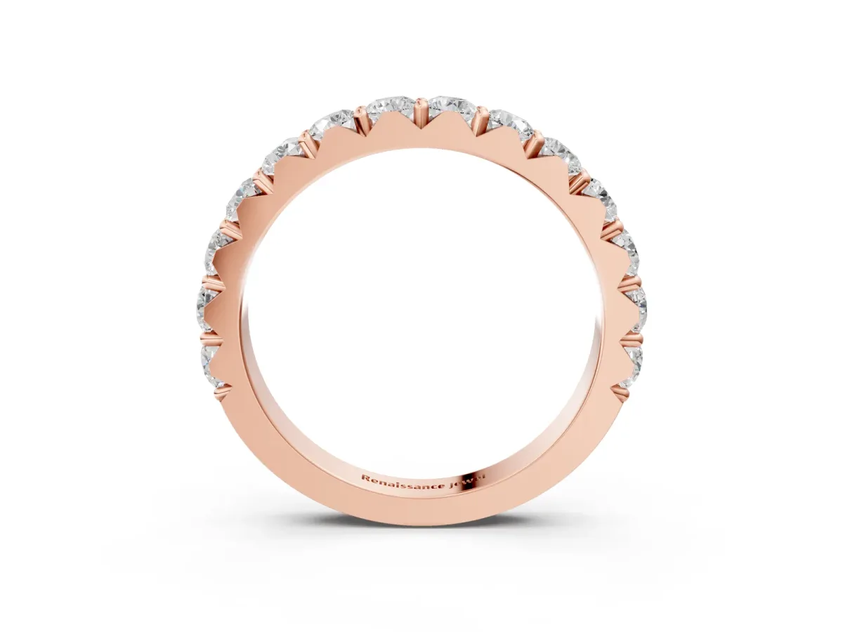 Round Diamond Half Eternity Band with Classic Prong Setting Rose gold