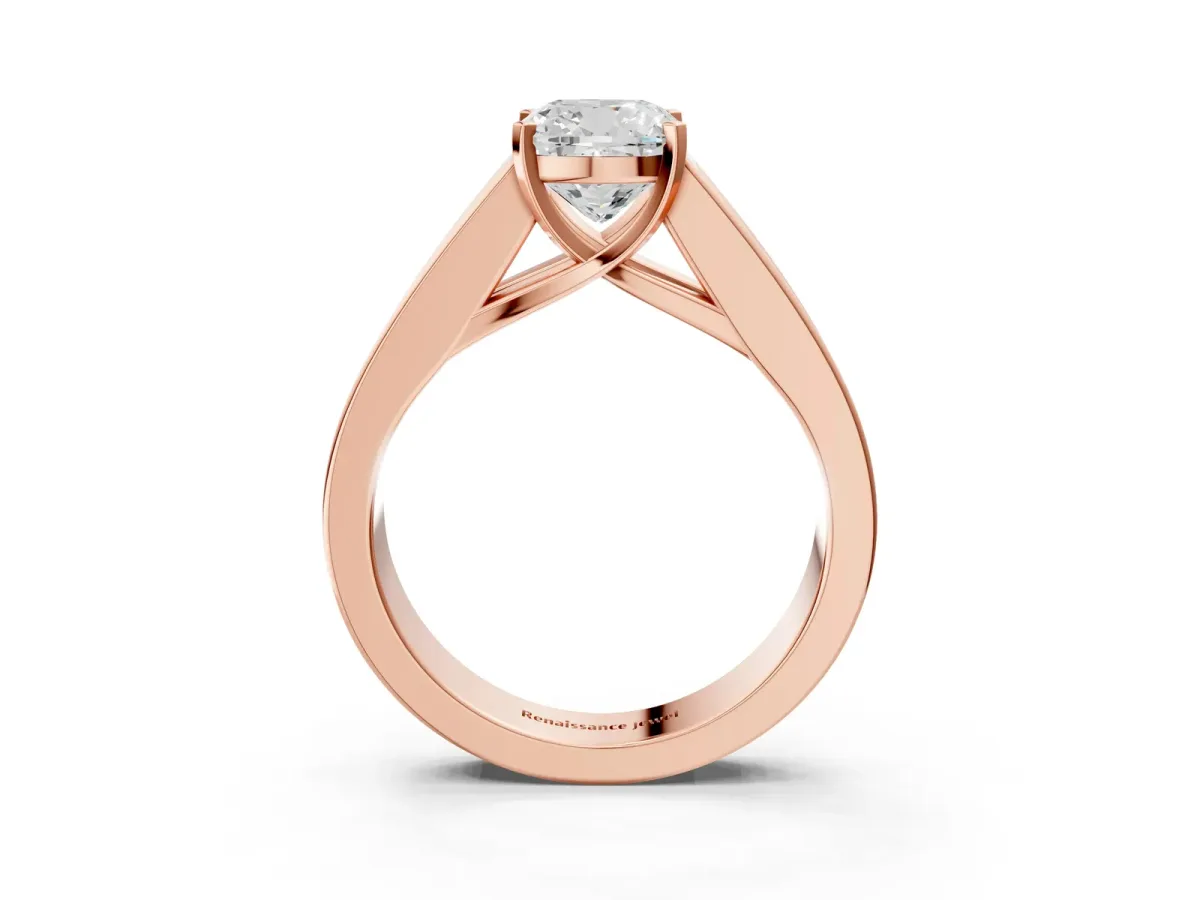 Cushion Cut Cut Channel Set Solitaire Ring with Four-Prong Setting Rose gold