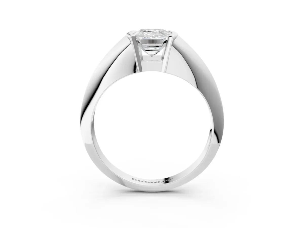 Emerald Cut Solitaire Tension Set Diamond Ring Platinum