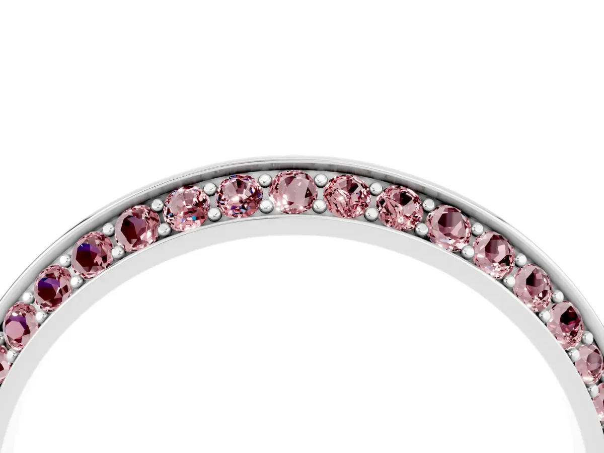 Double Row Pavé Round Morganite Eternity Band with Channel Setting Silver