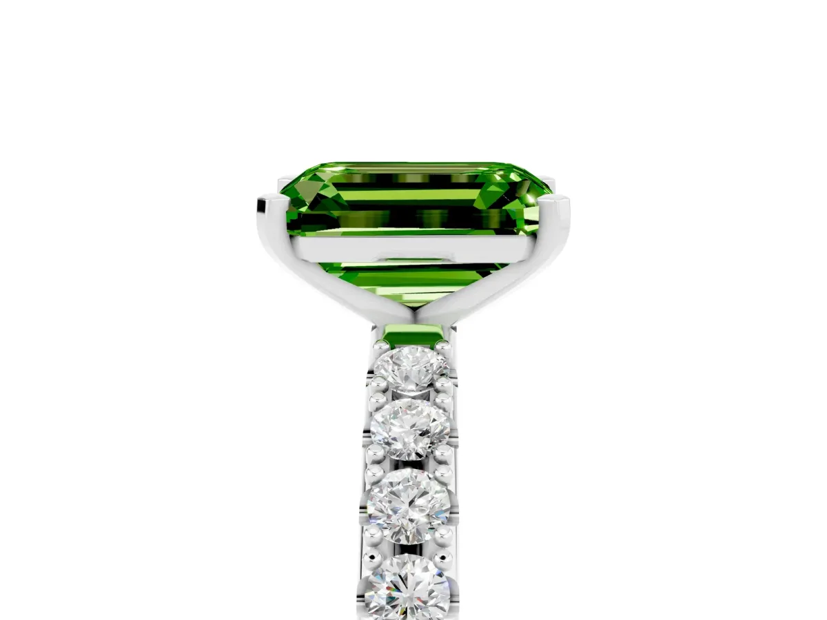Emerald Cut Peridot Solitaire Pavé Band with Four-Prong Setting Silver