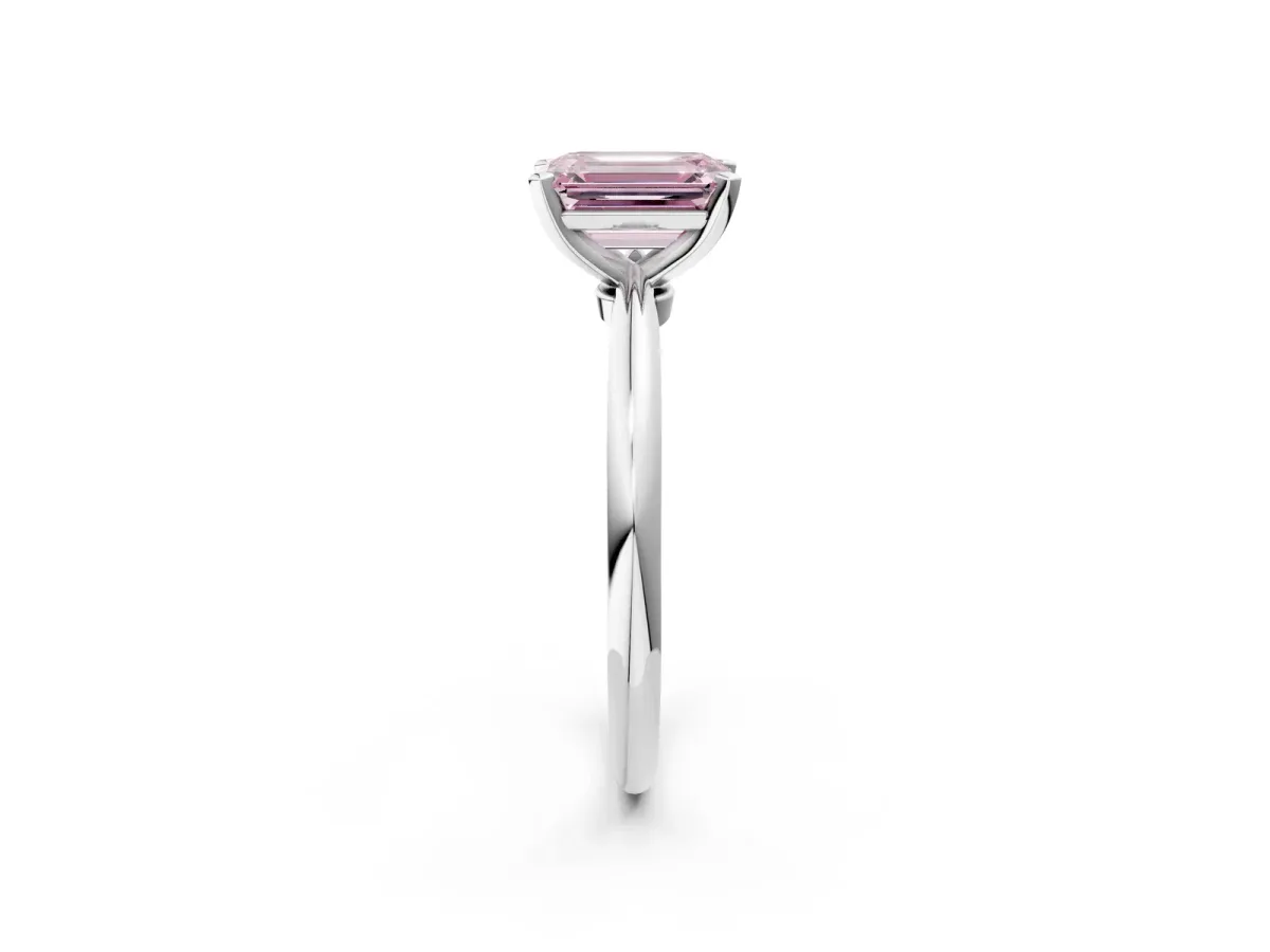 Fancy Pink Emerald Cut Diamond Solitaire Ring with Six-Prong Setting and Classic Band Silver