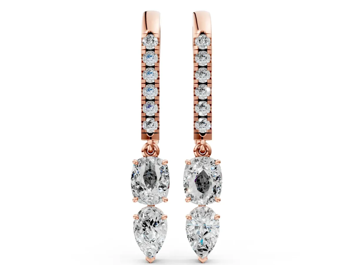 Cushion Cut Diamond Multi-Shape Drop Earrings Rose gold