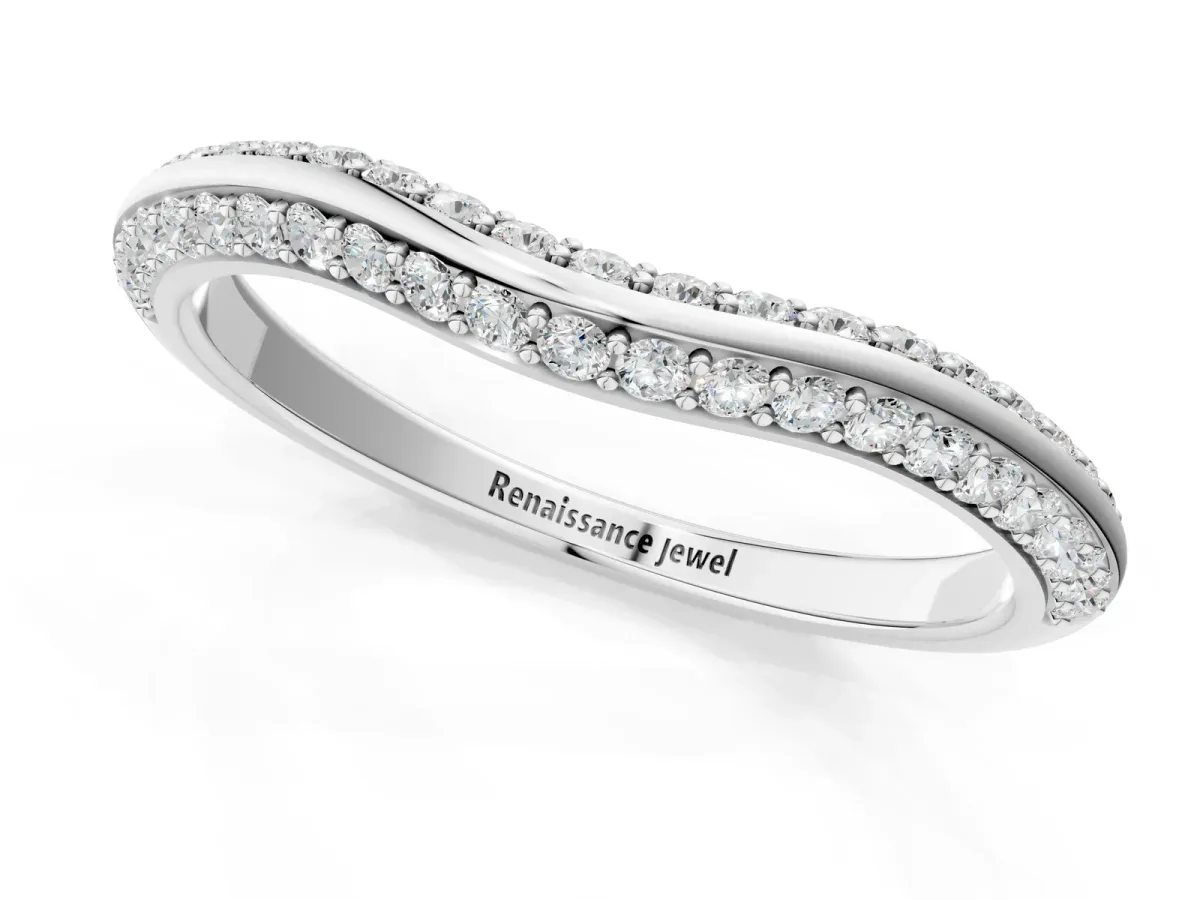 Pavé Round Diamond Wave Band with Shared Prong Setting Silver