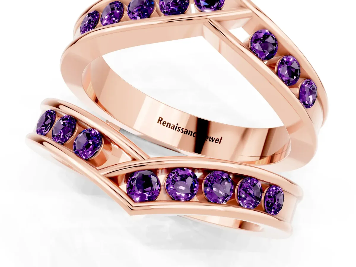 Round Amethyst Channel-Set Chevron Band Rose gold