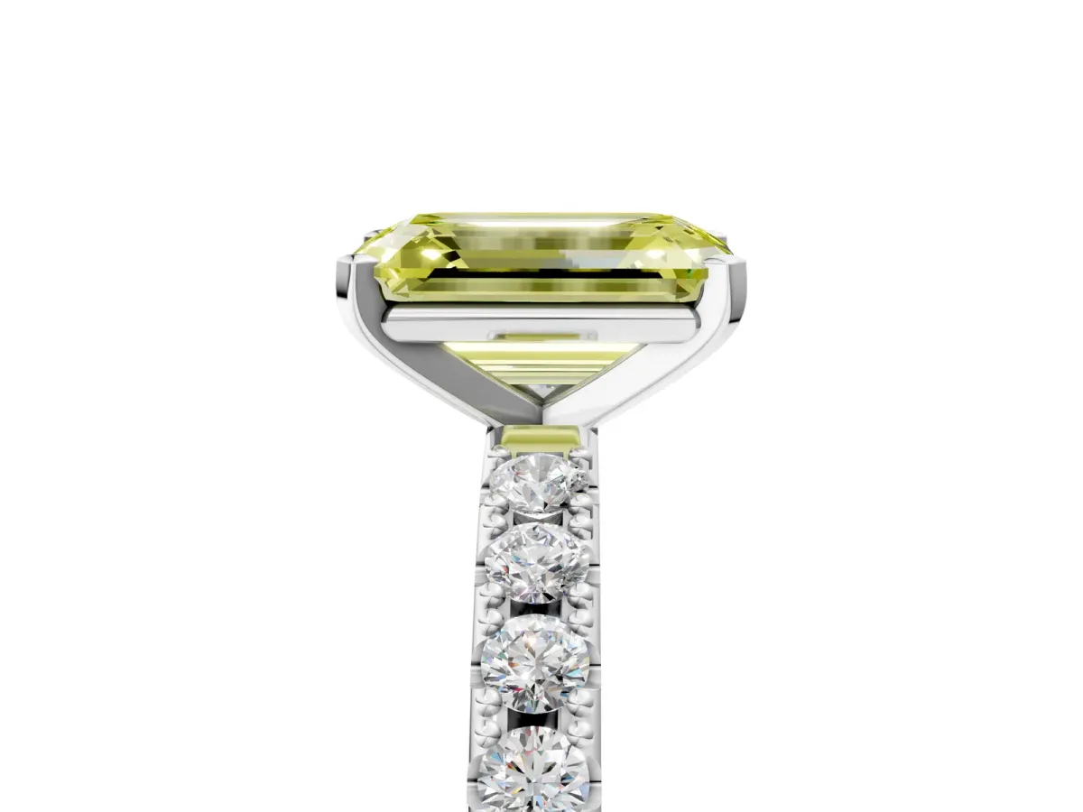 Fancy Yellow Emerald Cut Diamond Solitaire Pavé Band with Four-Prong Setting Silver