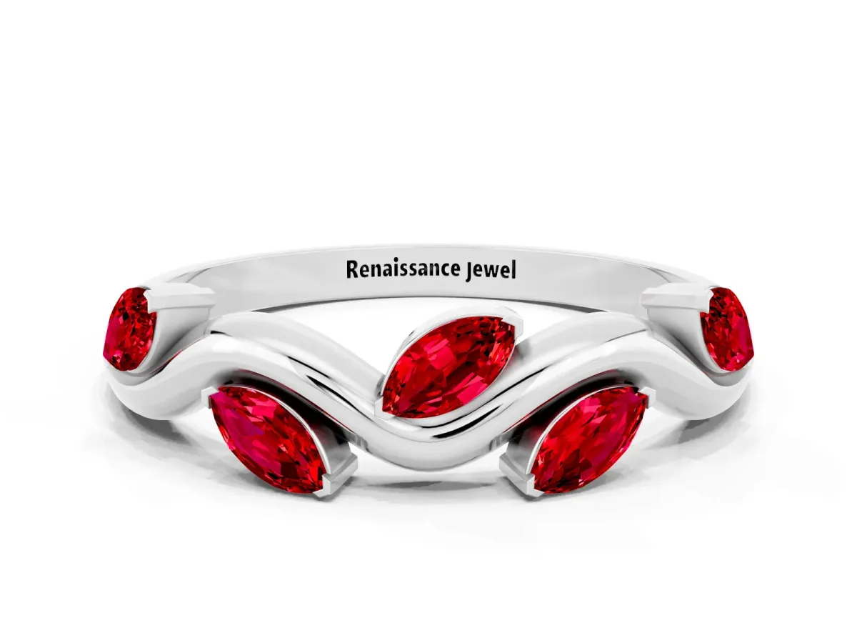 Marquise Ruby Twisted Band with Prong Setting Platinum