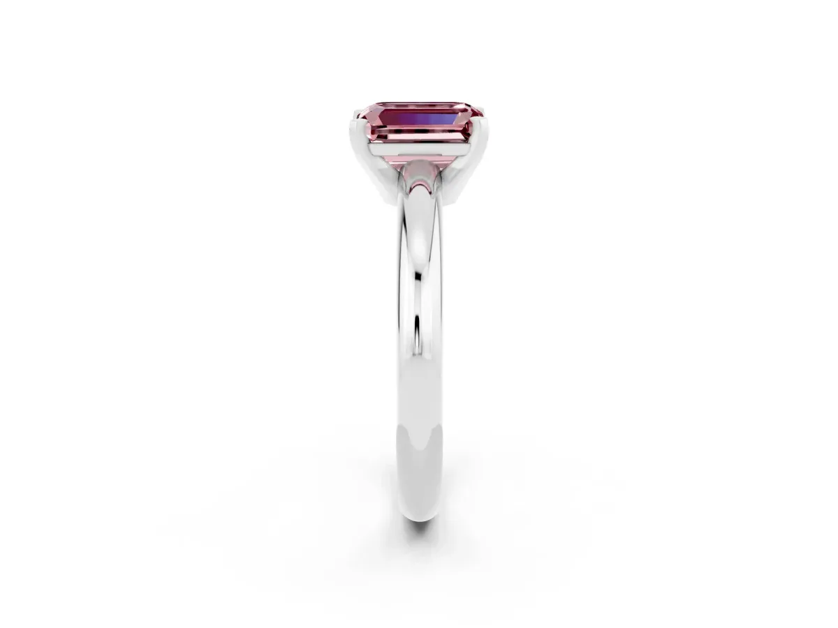 Emerald Cut Morganite Solitaire Engagement Ring with Round Band and Four-Prong Setting Silver