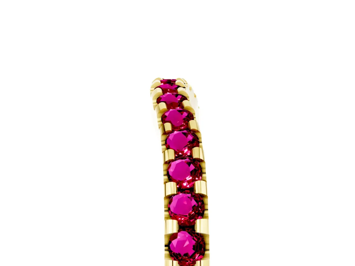 Round Garnet Pavé Curved Wedding Band Yellow gold