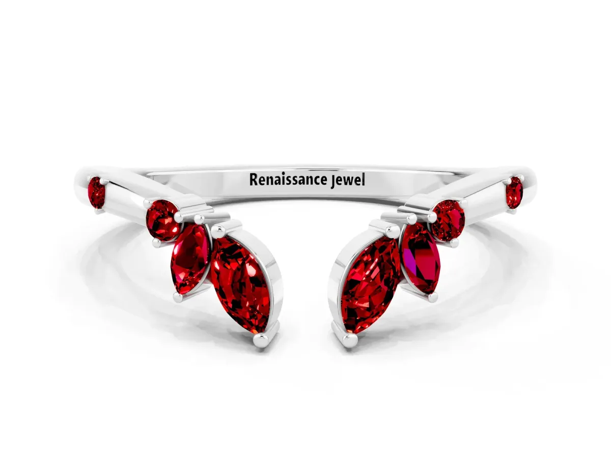 Open Marquise Cluster Ruby Band with Prong Setting Silver