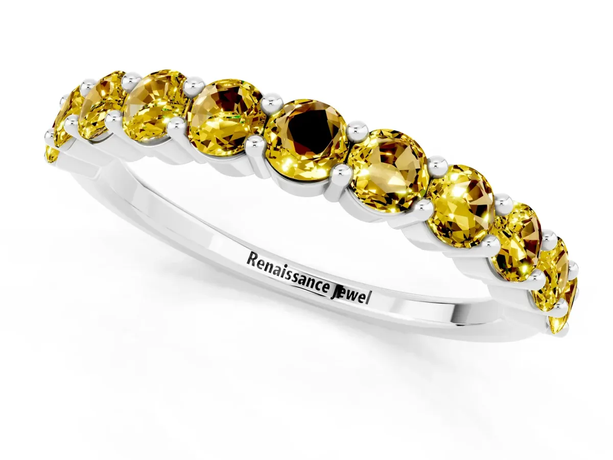 Round Yellow Sapphire Half Eternity Band with Prong Setting Silver