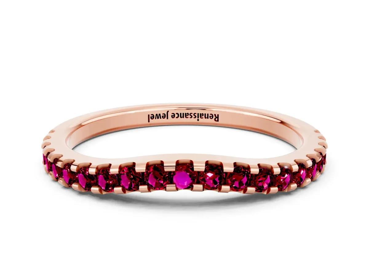 Round Garnet Pavé Curved Wedding Band Rose gold