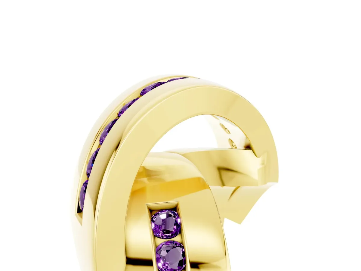 Pavé Round Amethyst Crossover Band with Channel Setting Yellow gold