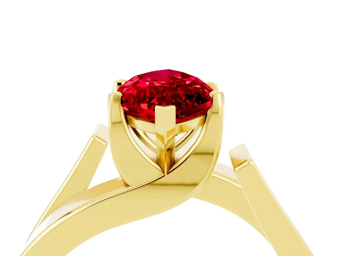 Modern Tension Set Marquise Cut Ruby Solitaire Wide Band Ring Yellow gold