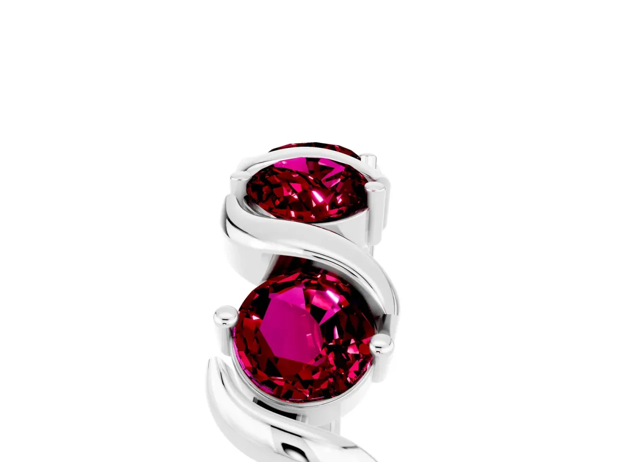 Six-Stone Round Garnet Wave Band with Shared Prong Setting White gold