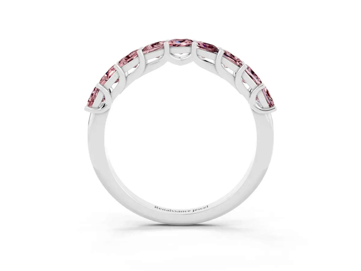 Princess Cut Morganite Channel-Set Eternity Band with Prong Setting Silver