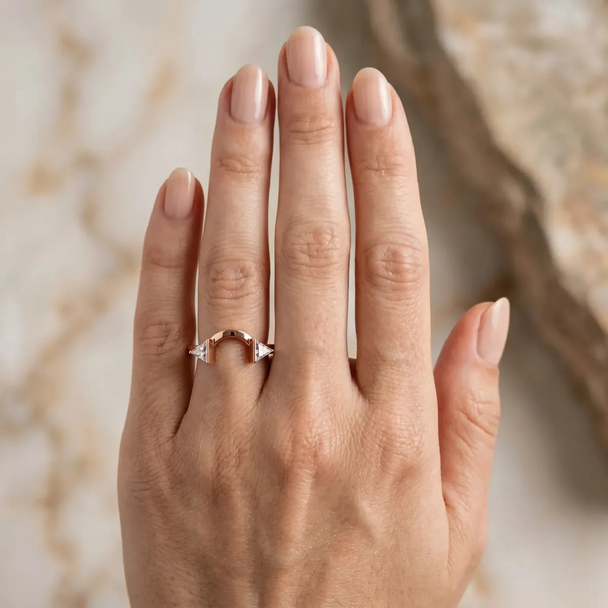 Trillion Diamond Open Band Ring with Bezel Setting Rose gold