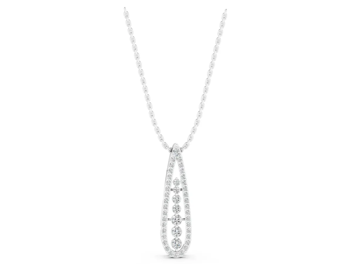 Teardrop Pavé Round Diamond Prong Pendant Silver