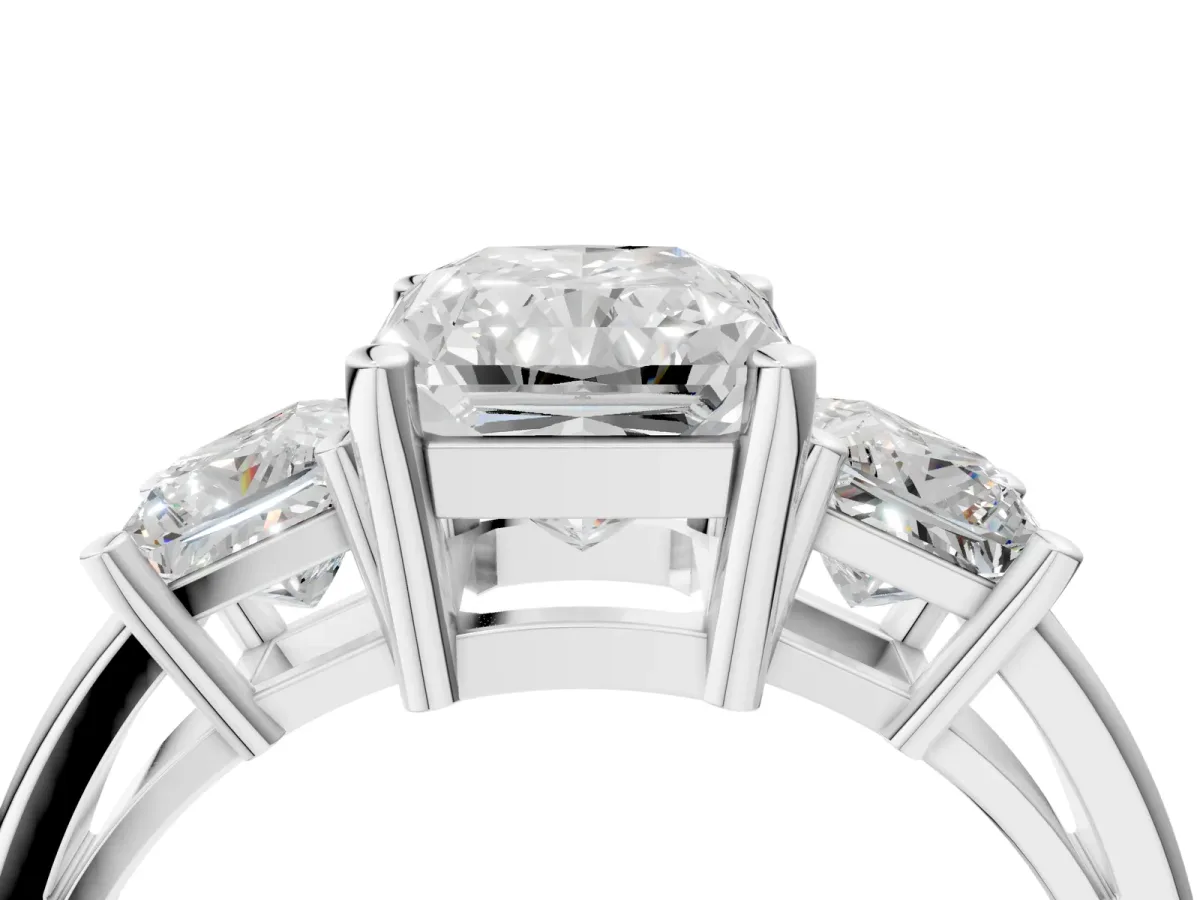 Three-Stone Radiant Cut Cut Solitaire Ring with Prong Setting Platinum