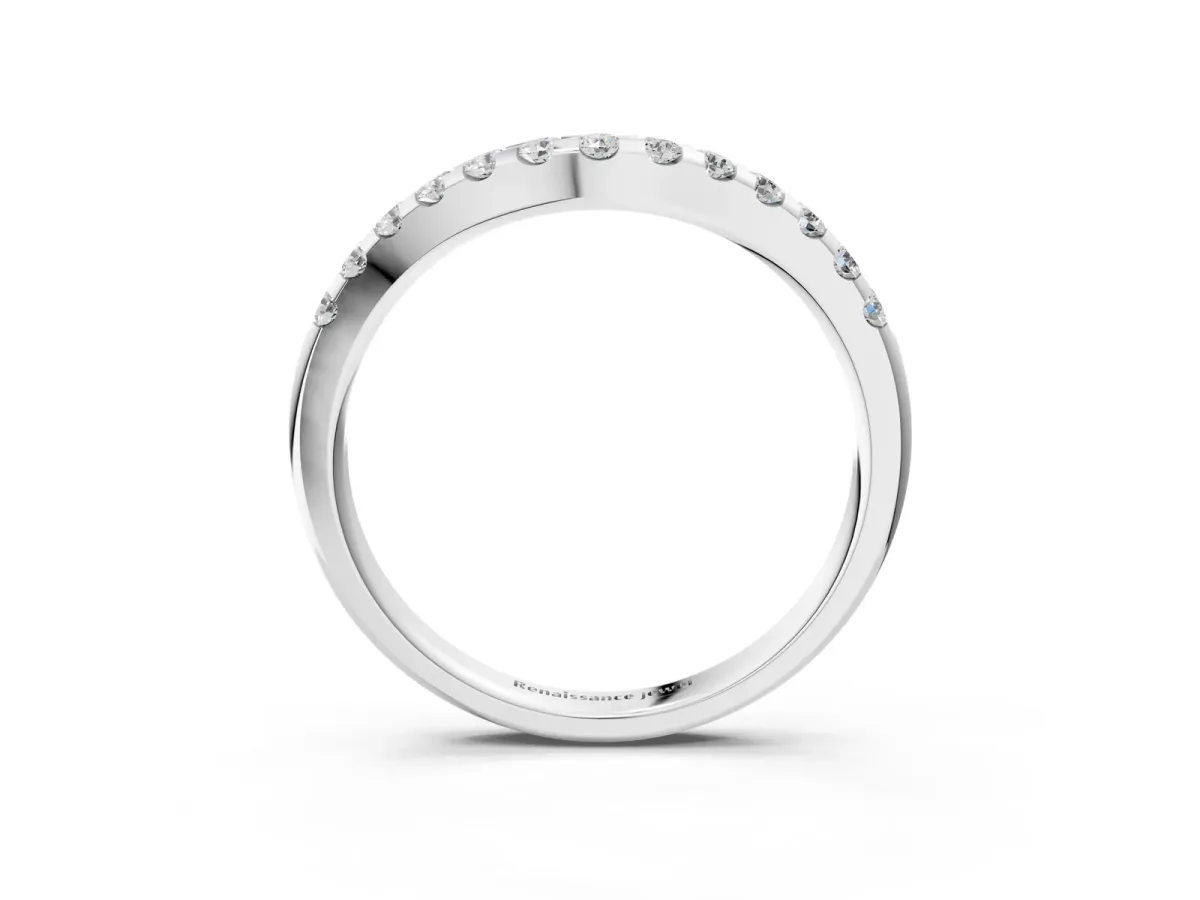 Curved Diamond Half Eternity Band with Round Cut Stones in Pavé Setting Silver