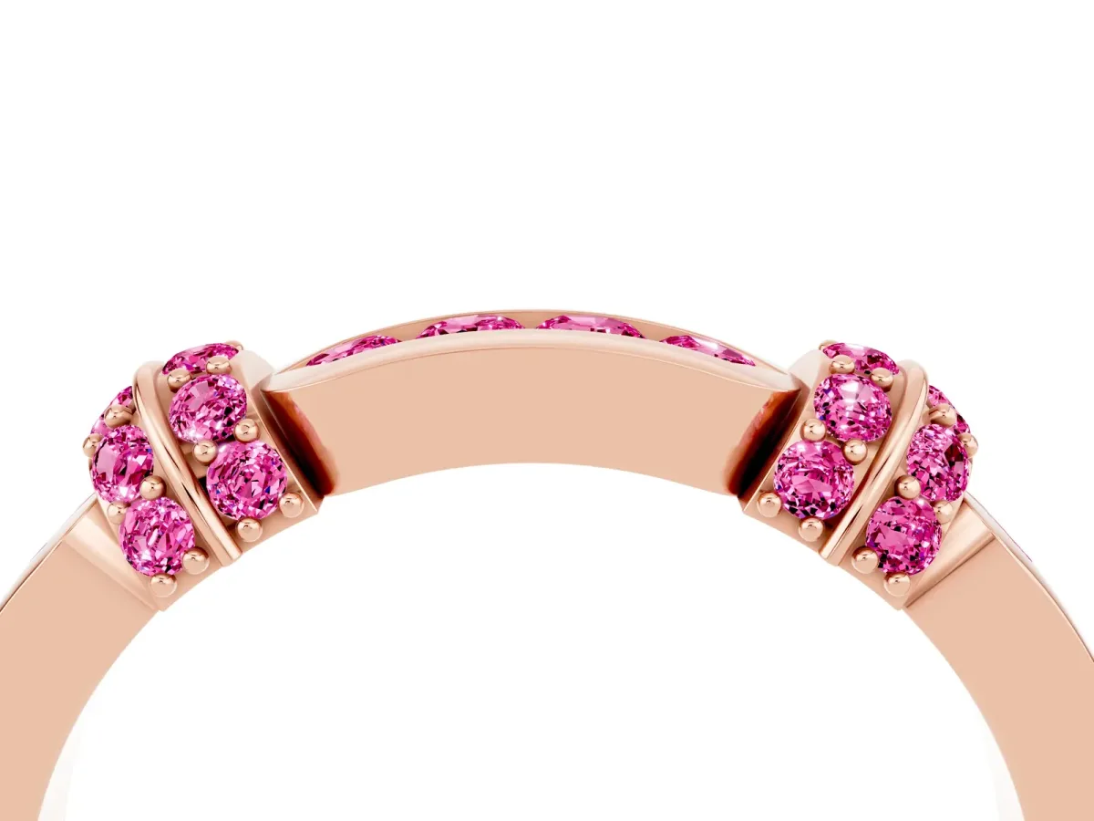 Pavé Round Pink Sapphire Link Band with Bezel Setting Rose gold