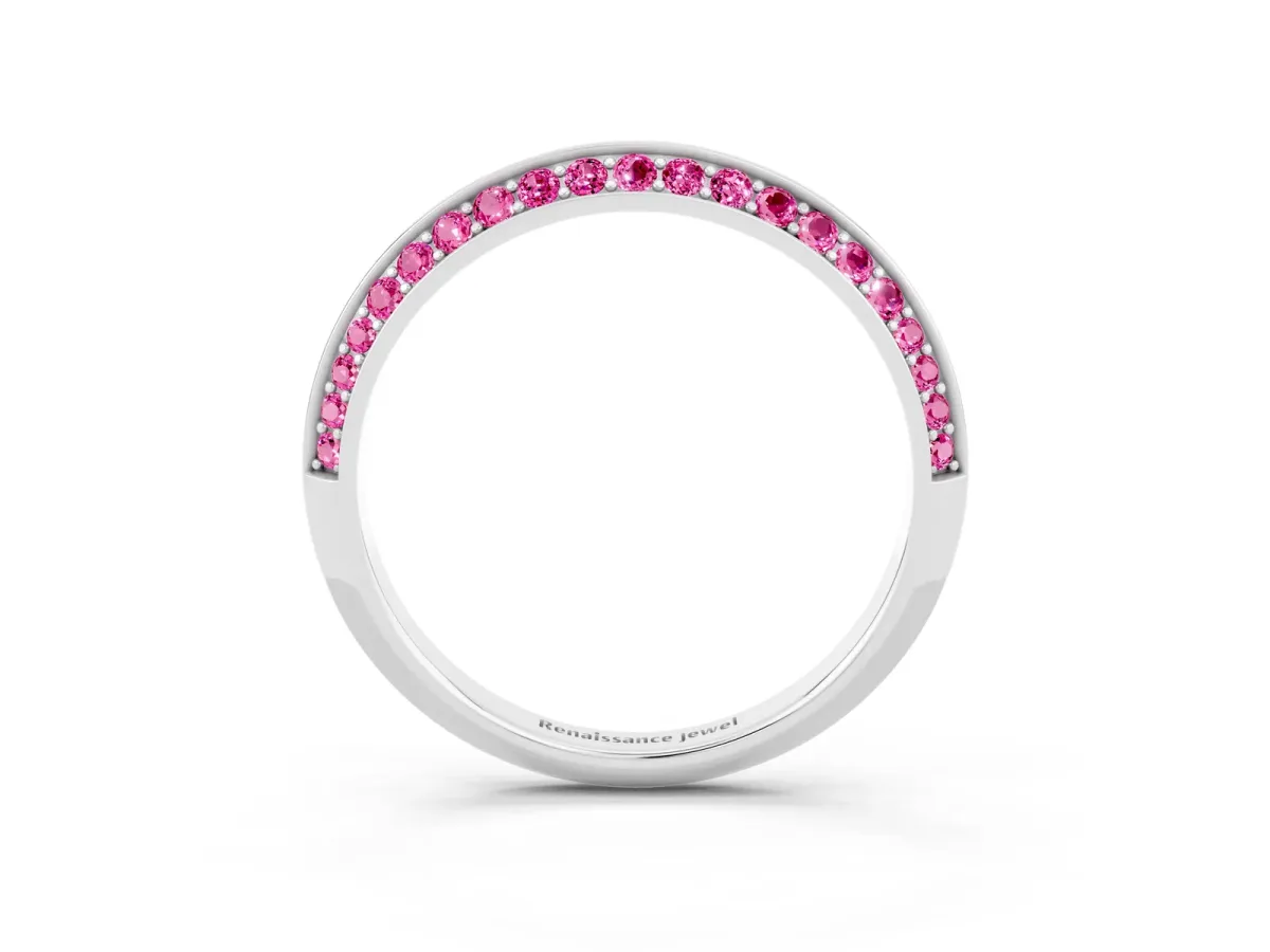 Double Row Pavé Round Pink Sapphire Eternity Band with Channel Setting Platinum