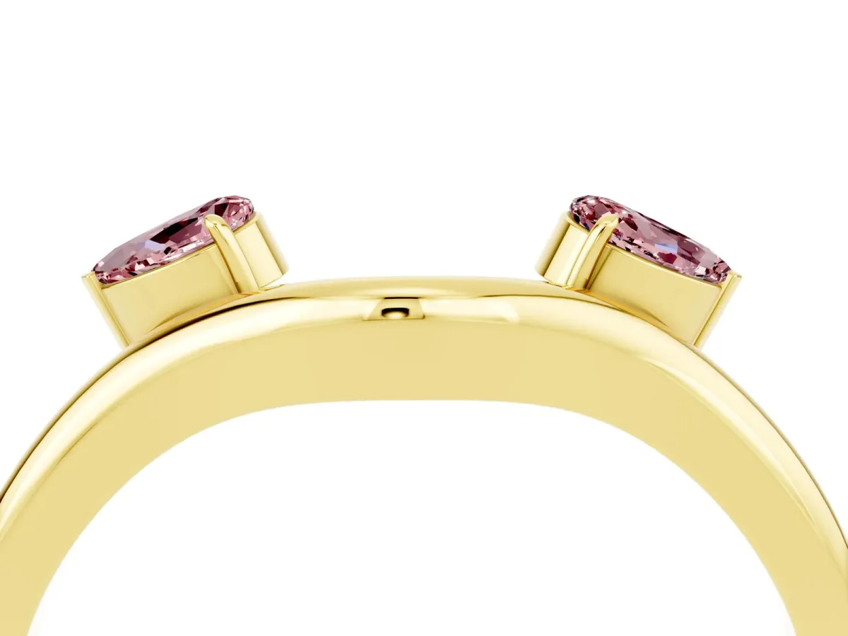 Pear Cut Morganite Two-Stone Open Band Ring with Prong Setting Yellow gold