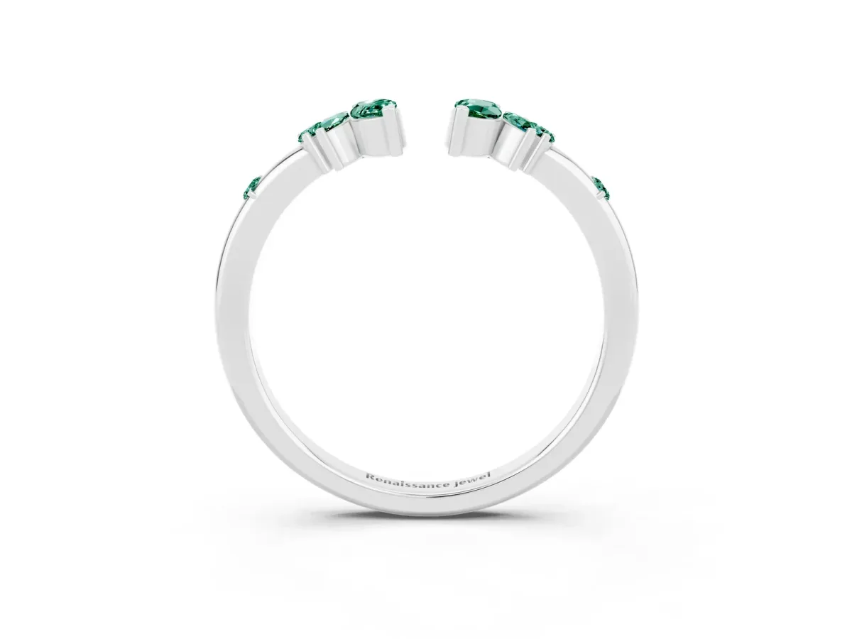 Open Marquise Cluster Green Sapphire Band with Prong Setting White gold