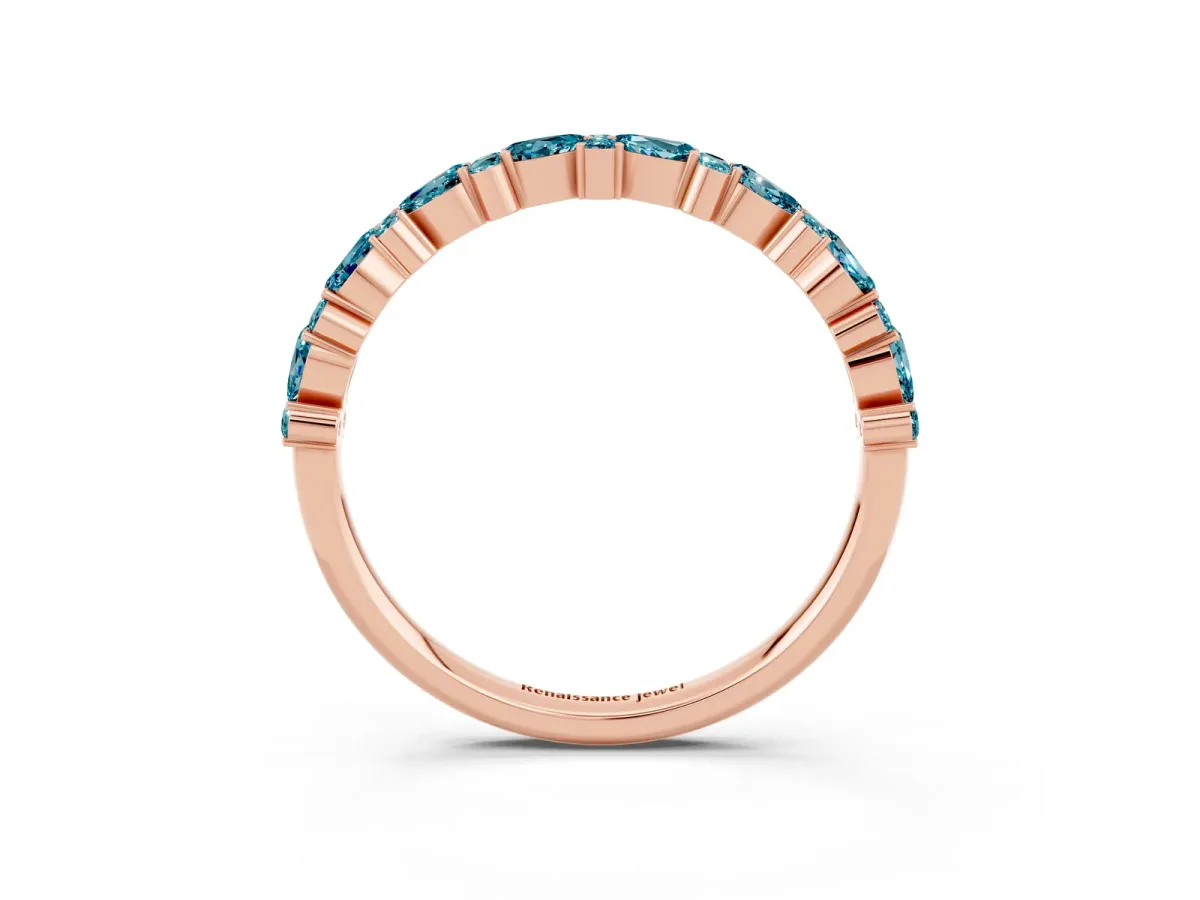 Pear and Round Blue Topaz Wedding Band Rose gold
